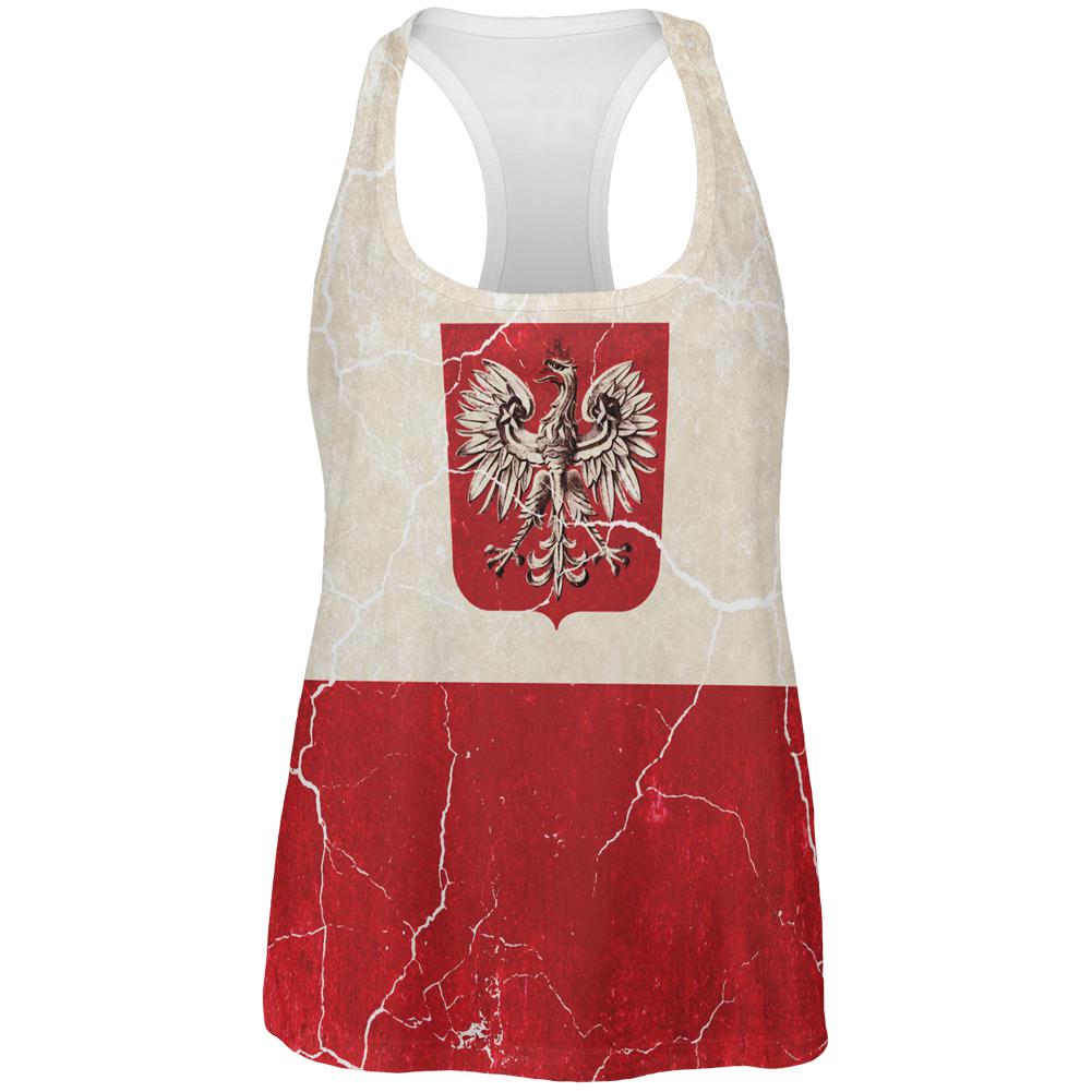 Distressed Grunge Polish Crest Flag All Over Womens Work Out Tank Top Women's Tank Tops Old Glory 2XL Multi 