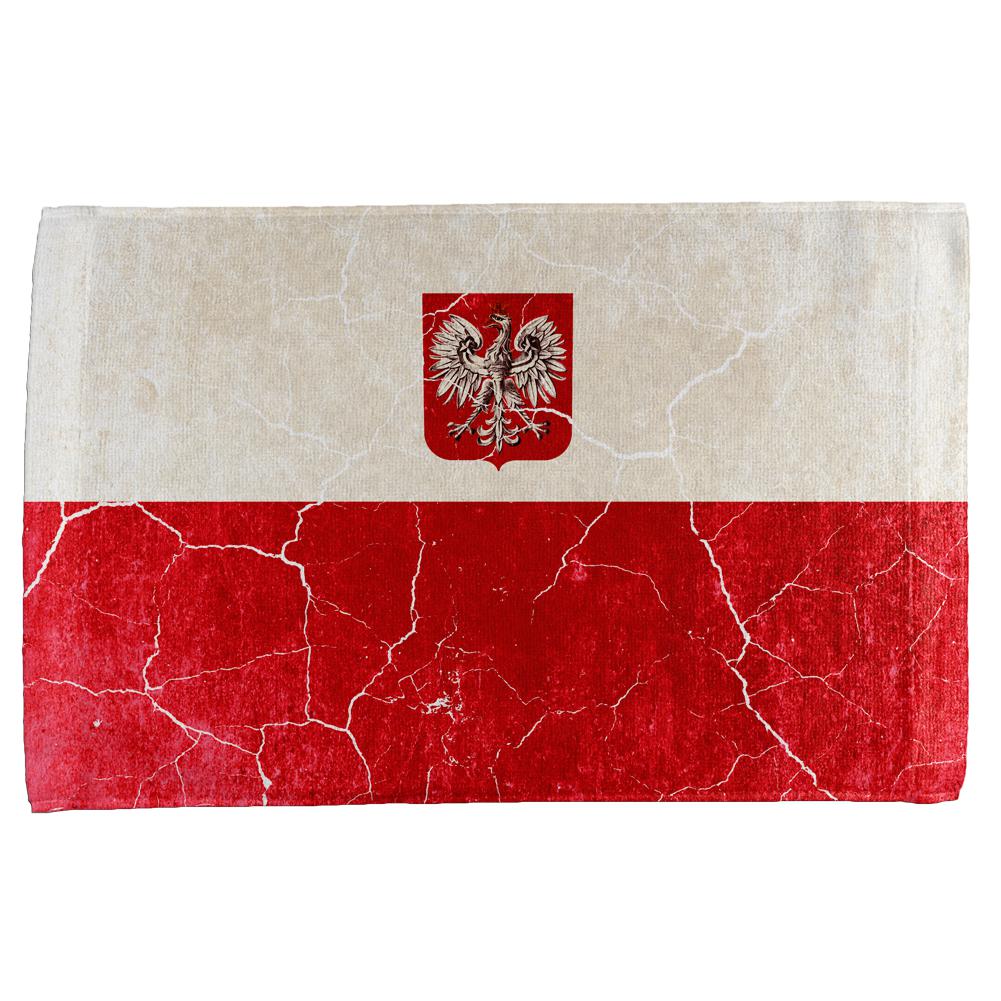 Distressed Grunge Polish Crest Flag All Over Hand Towel Hand Towel Old Glory OS Multi 