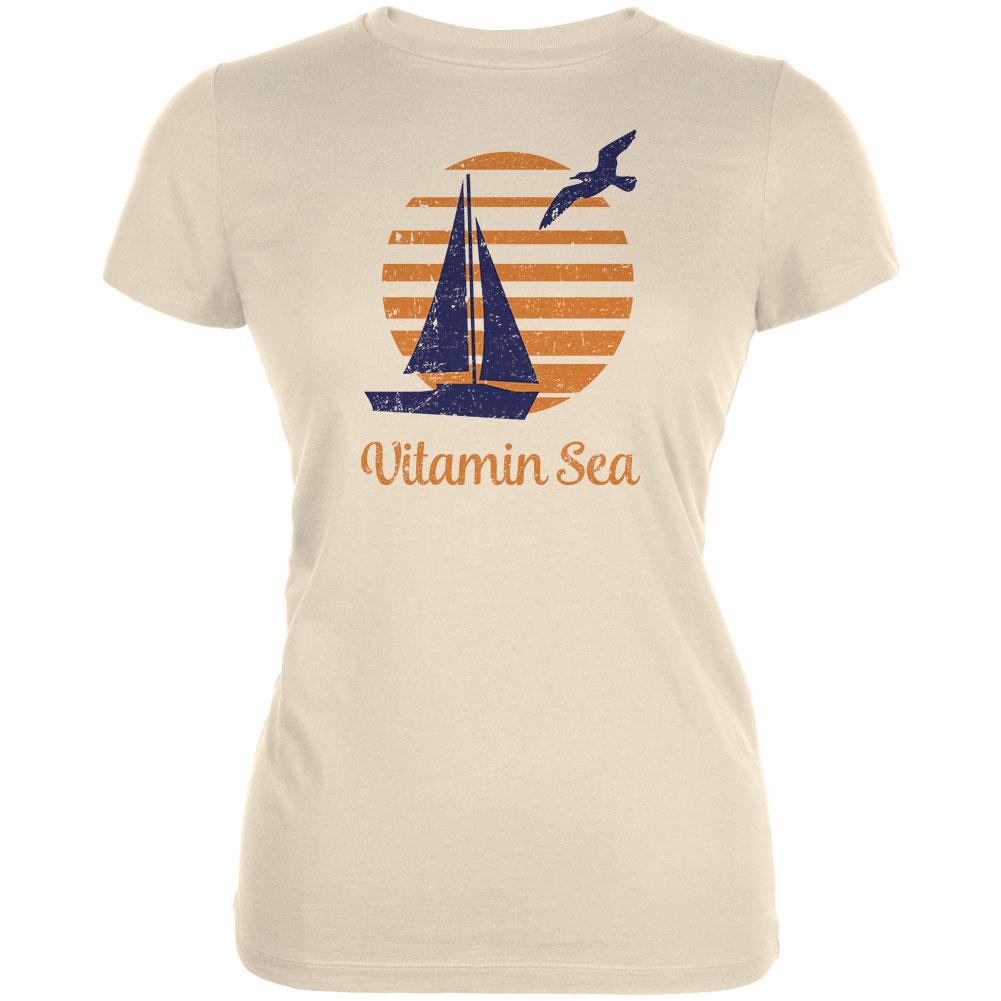 Summer Sun Vitamin Sea Sailboat Juniors Soft T Shirt Juniors T-Shirts Old Glory LG Cream 