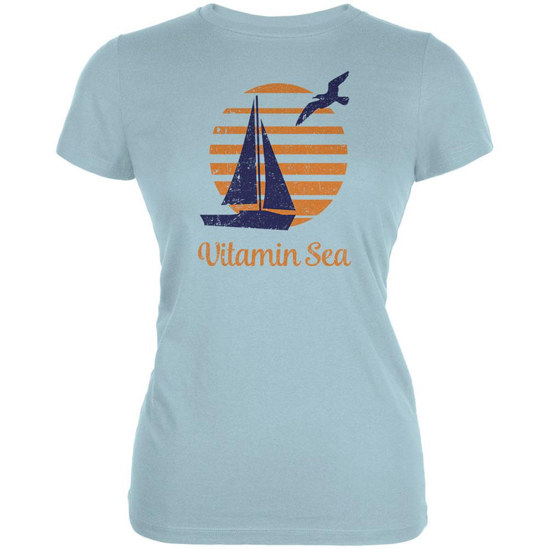 Summer Sun Vitamin Sea Sailboat Juniors Soft T Shirt Juniors T-Shirts Old Glory LG Light Aqua 