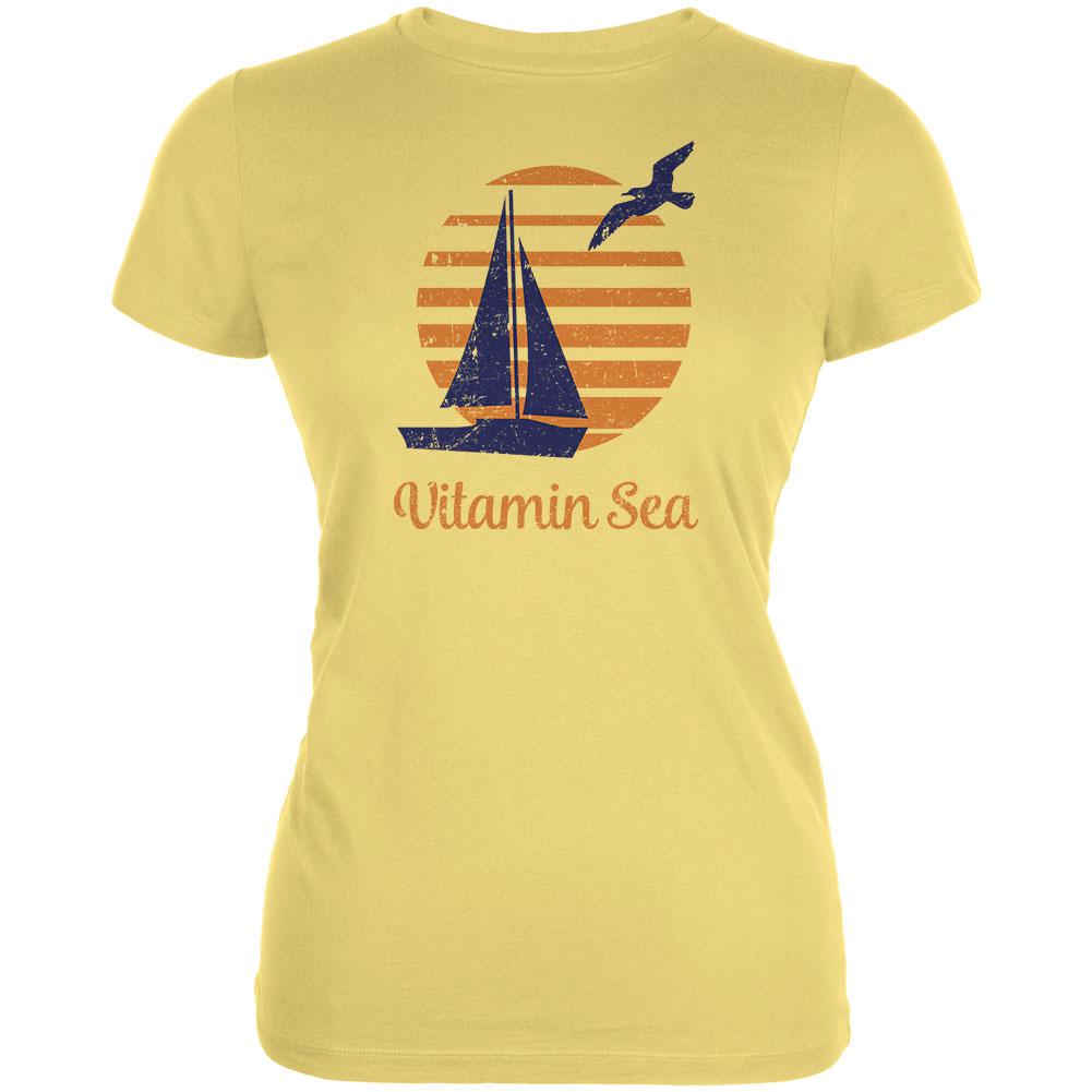 Summer Sun Vitamin Sea Sailboat Juniors Soft T Shirt Juniors T-Shirts Old Glory LG Yellow 