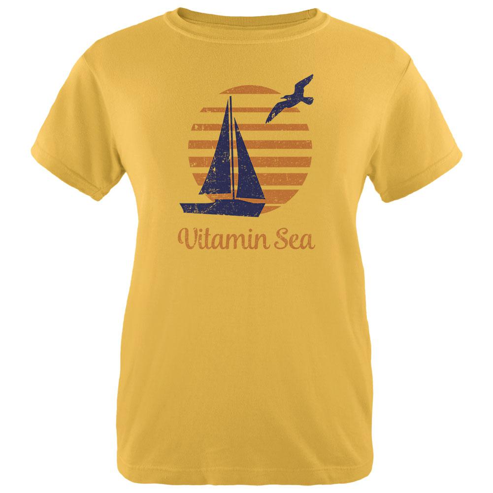 Summer Sun Vitamin Sea Sailboat Womens T Shirt Women's T-Shirts Old Glory LG Yellow 