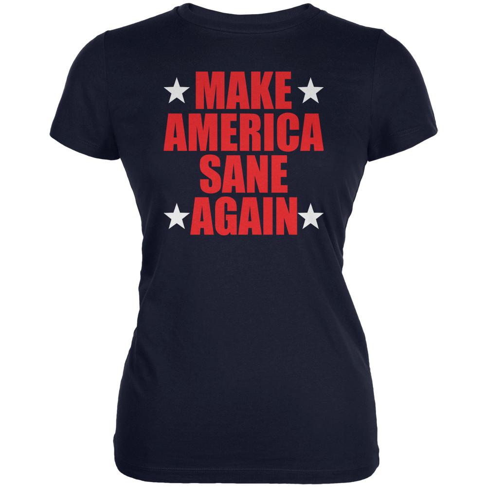 Election 2016 Make America Sane Again Juniors Soft T Shirt Juniors T-Shirts Old Glory 2XL Navy 