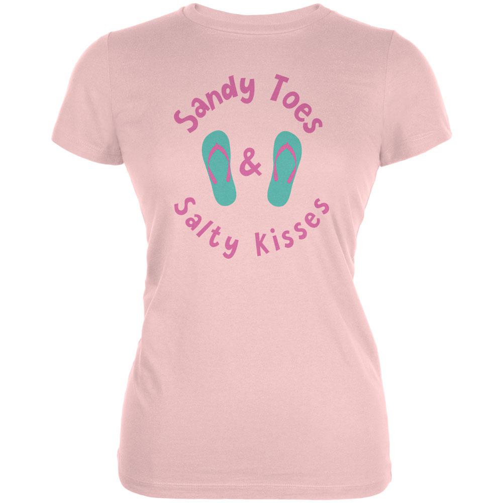 Summer Sun Sandy Toes and Salty Kisses Juniors Soft T Shirt Juniors T-Shirts Old Glory LG Blush Pink 