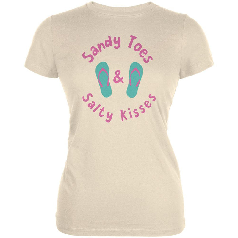 Summer Sun Sandy Toes and Salty Kisses Juniors Soft T Shirt Juniors T-Shirts Old Glory LG Cream 