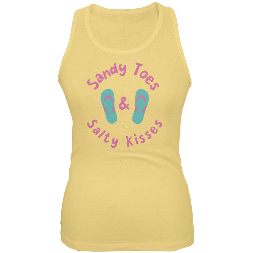 Summer Sun Sandy Toes and Salty Kisses Juniors Soft Tank Top Juniors Tank Tops Old Glory 2XL Yellow 