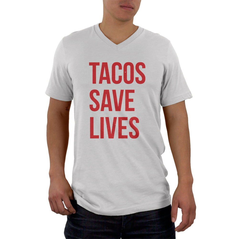 Tacos Save Lives Mens V-Neck T Shirt Men's T-Shirts Old Glory 2XL White 