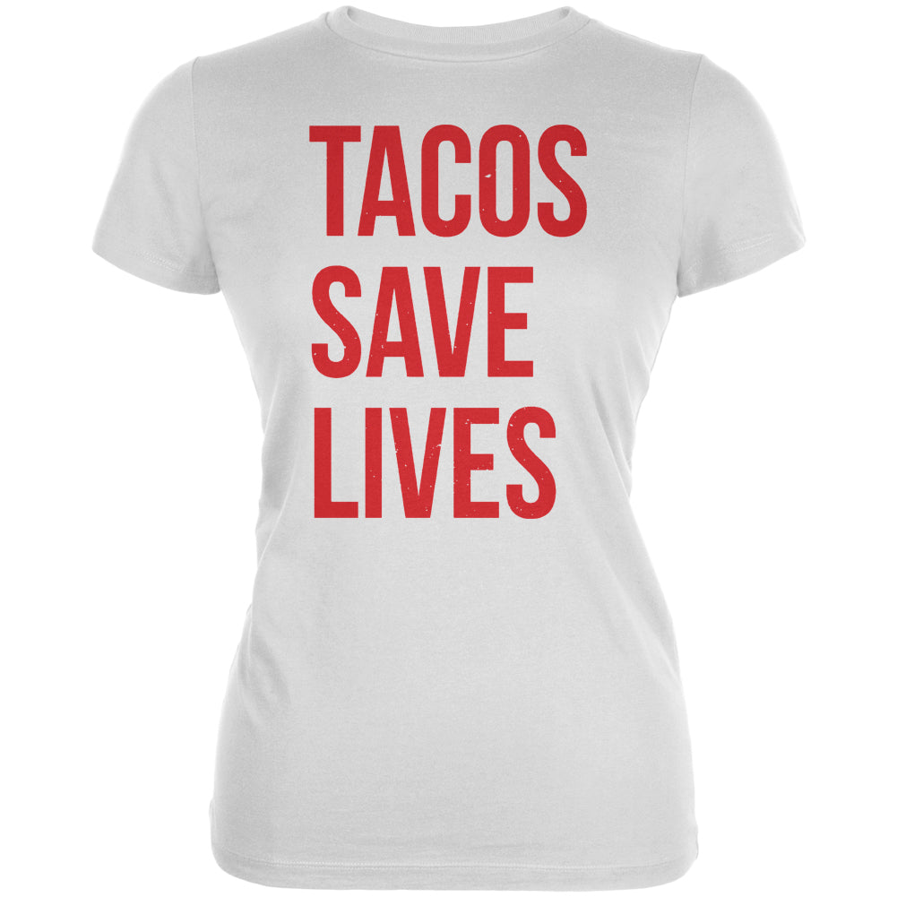 Tacos Save Lives Juniors Soft T Shirt Juniors T-Shirts Old Glory 2XL White 