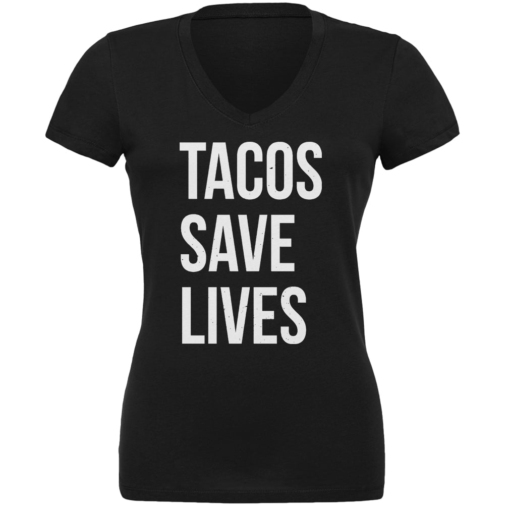 Tacos Save Lives Juniors V-Neck T Shirt Juniors V-Neck T-Shirts Old Glory 2XL Black 