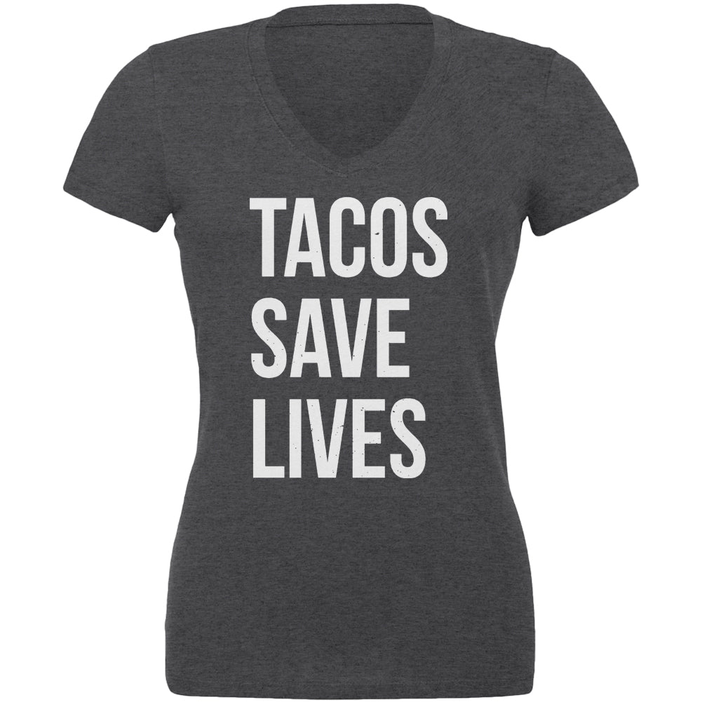 Tacos Save Lives Juniors V-Neck T Shirt Juniors V-Neck T-Shirts Old Glory 2XL Dark Heather 