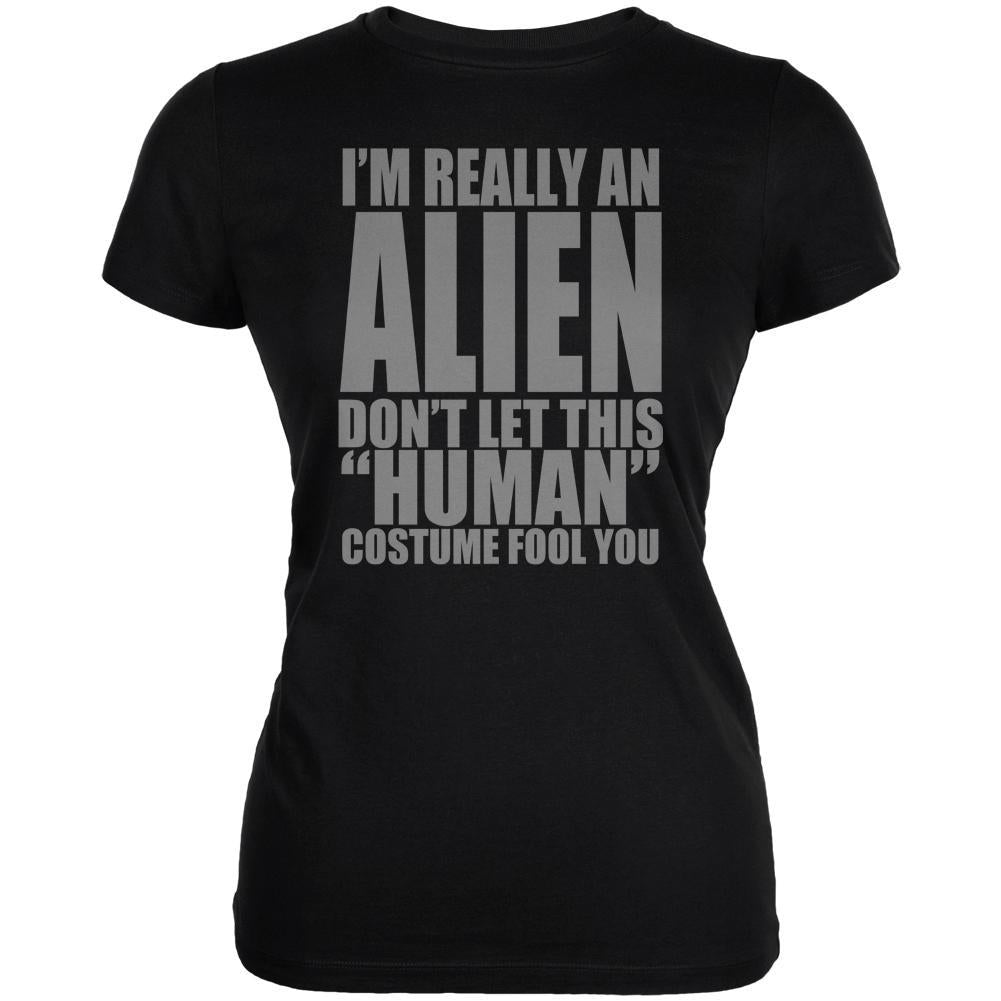 Halloween Human Alien Costume Juniors Soft T Shirt Juniors T-Shirts Old Glory 2XL Black 