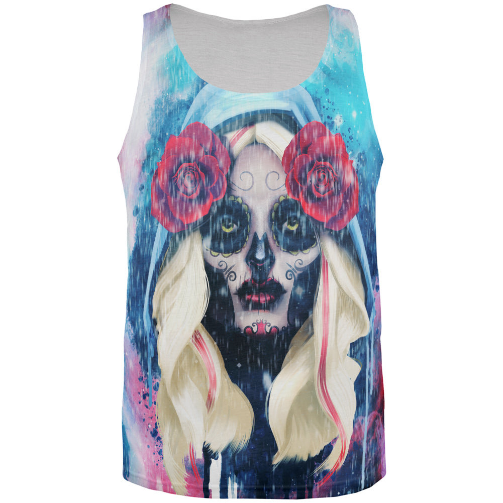 Halloween Day of the Dead Sugar Skull Girl Rain All Over Mens Tank Top Men's Tank Tops Old Glory 3XL Multi 