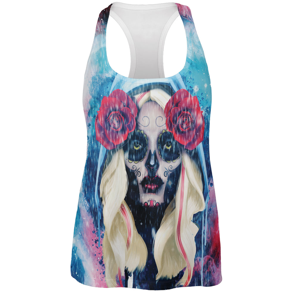 Halloween Day of the Dead Sugar Skull Girl Rain All Over Womens Work Out Tank Top Women's Tank Tops Old Glory 2XL Multi 