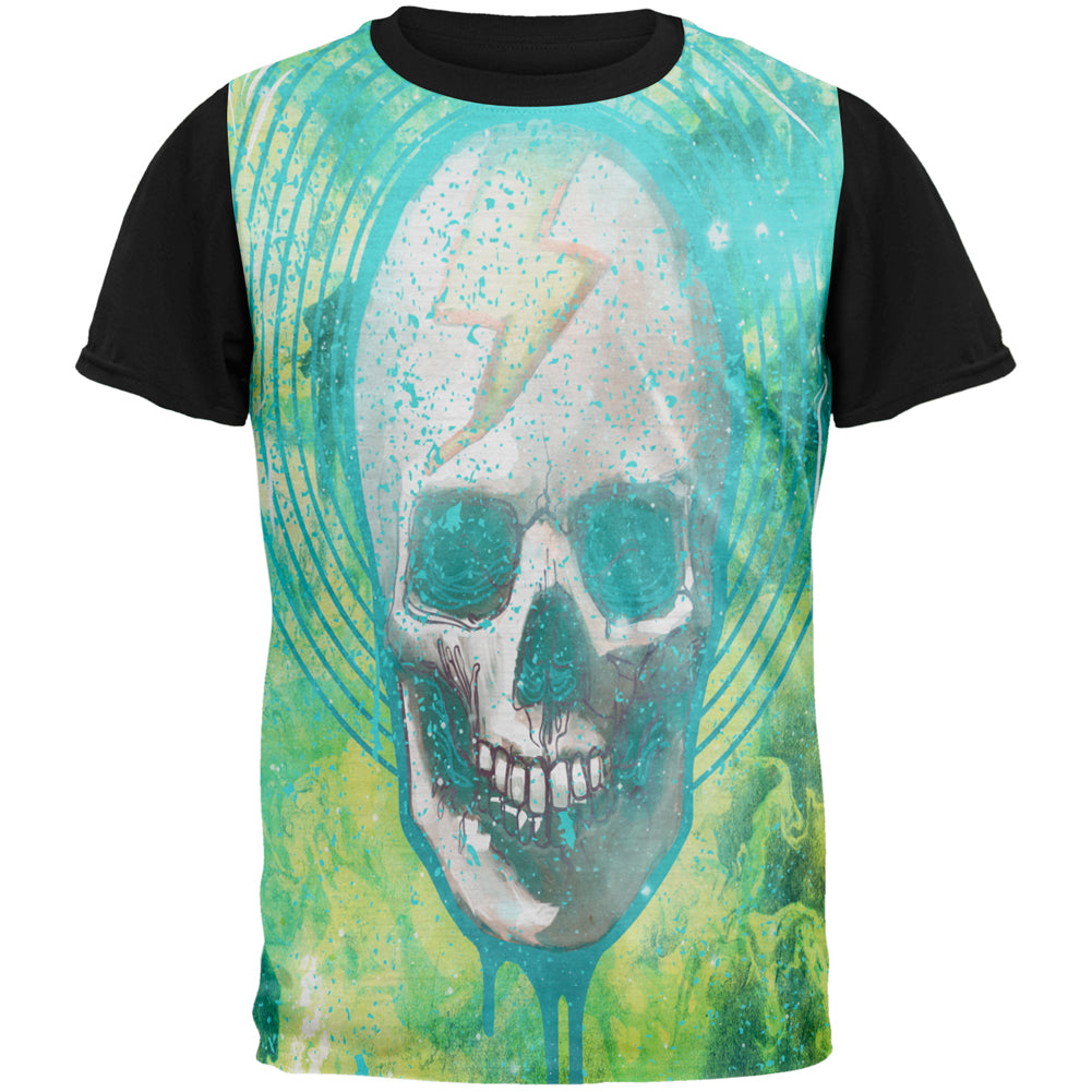 Halloween Lightning Bolt Skull Distressed Plasma All Over Mens Black Back T Shirt Men's T-Shirts Old Glory SM Multi 