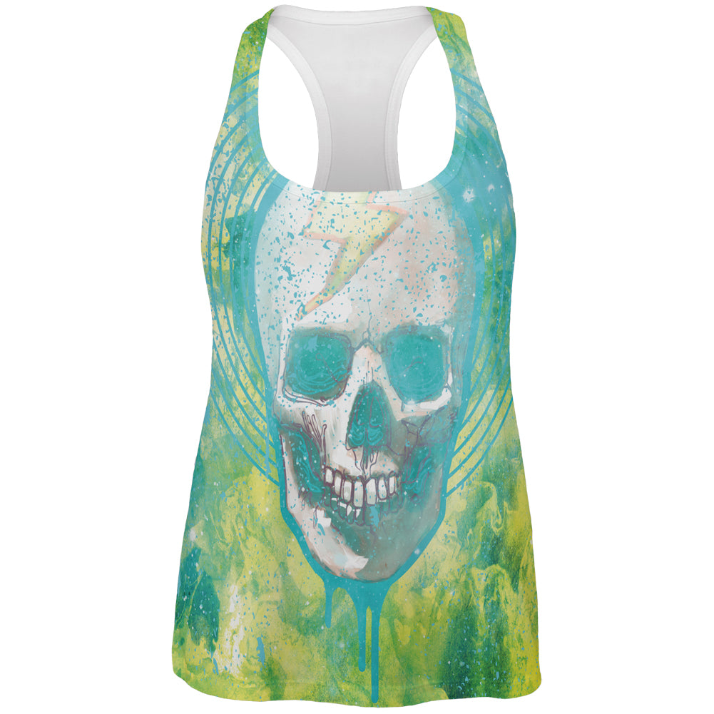 Halloween Lightining Bolt Skull Dristressed Plasma All Over Womens Work Out Tank Top Women's Tank Tops Old Glory 2XL Multi 