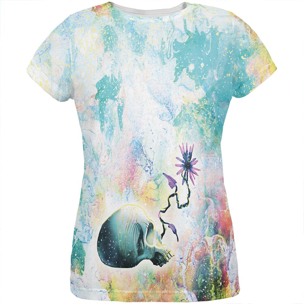 Skull Flower Galaxy Distressed Plasma All Over Womens T Shirt Women's T-Shirts Old Glory 2XL Multi 