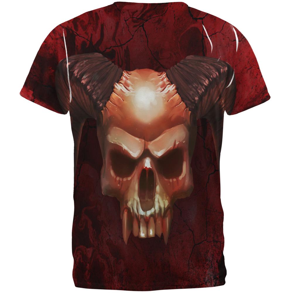 Halloween Horned Demon Skull From Hell All Over Mens T Shirt Men's T-Shirts Old Glory   