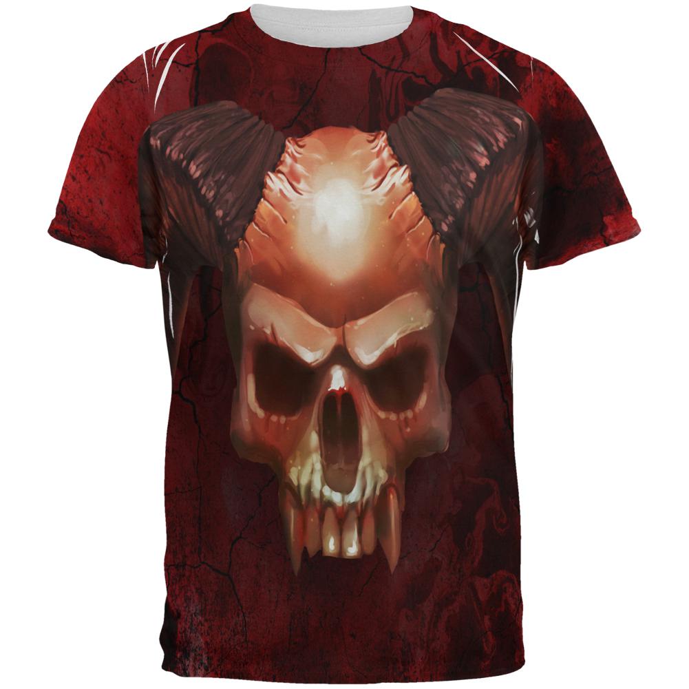 Halloween Horned Demon Skull From Hell All Over Mens T Shirt Men's T-Shirts Old Glory 2XL Multi 