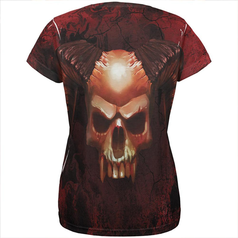 Halloween Horned Demon Skull From Hell All Over Womens T Shirt Women's T-Shirts Old Glory   