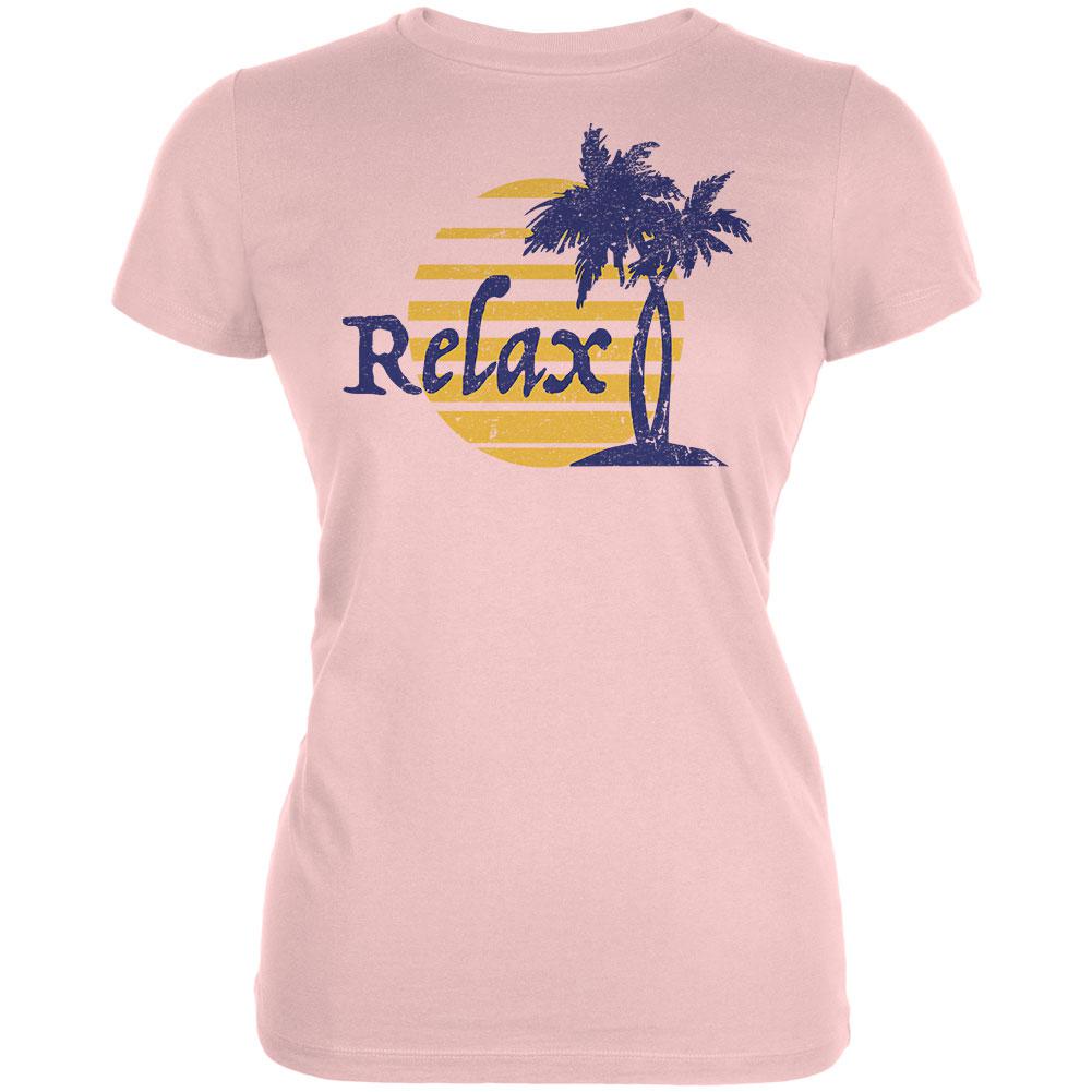 Summer Sun Relax Palm Tree Juniors Soft T Shirt Juniors T-Shirts Old Glory LG Blush Pink 