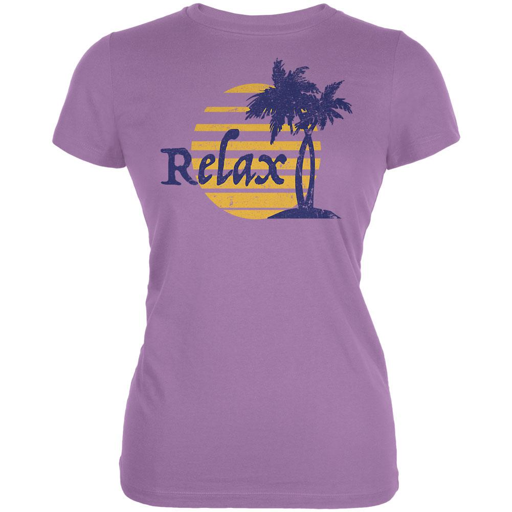 Summer Sun Relax Palm Tree Juniors Soft T Shirt Juniors T-Shirts Old Glory LG Dusty Violet 