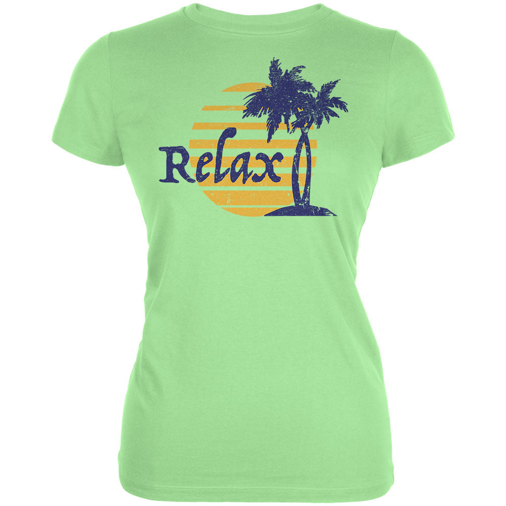 Summer Sun Relax Palm Tree Juniors Soft T Shirt Juniors T-Shirts Old Glory MD Mint Green 