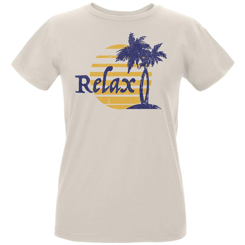 Summer Sun Relax Palm Tree Womens Organic T Shirt Women's T-Shirts Old Glory LG Natural 