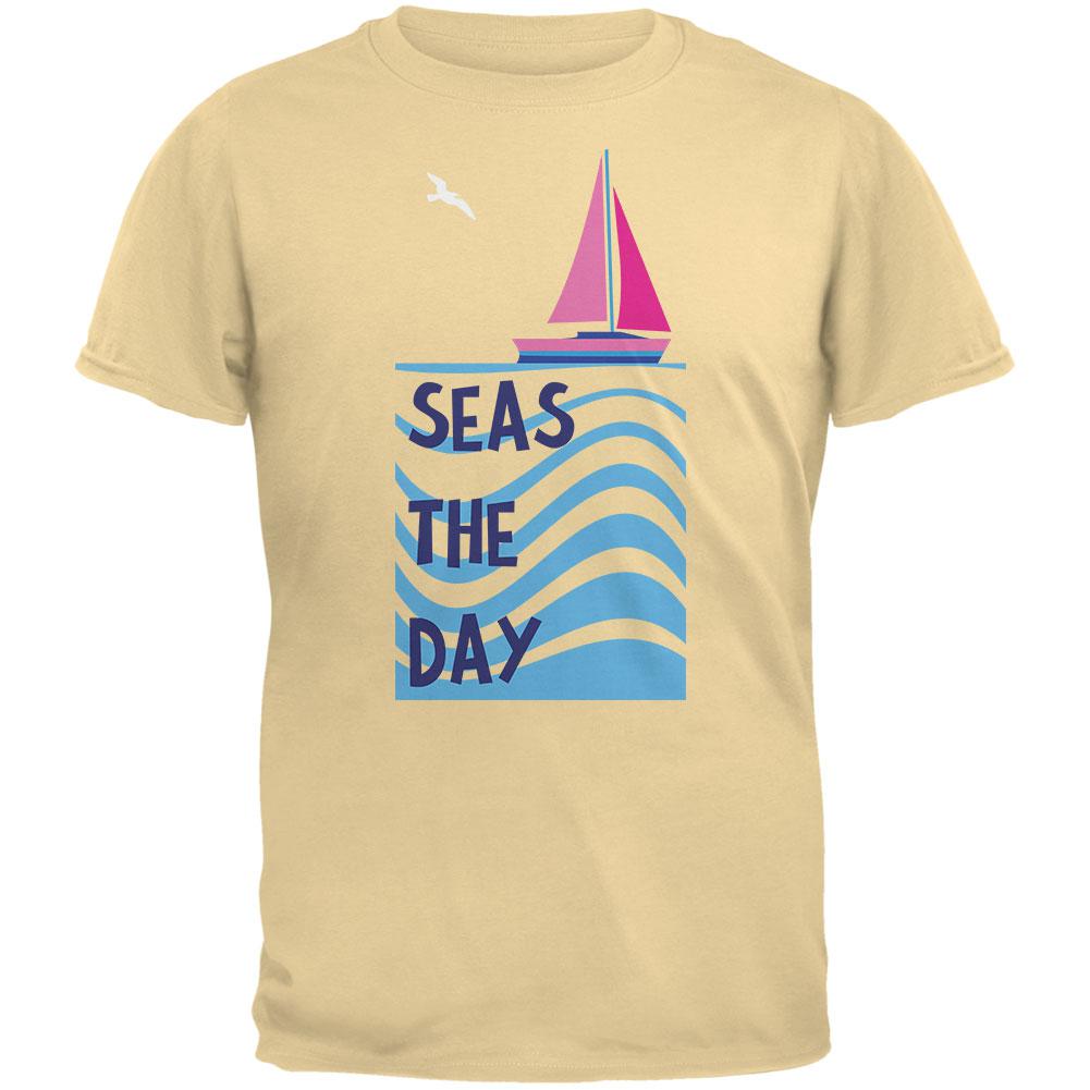 Summer Sun Seas Seize the Day Sailboat Mens Organic T Shirt Men's T-Shirts Old Glory LG Yellow Haze 