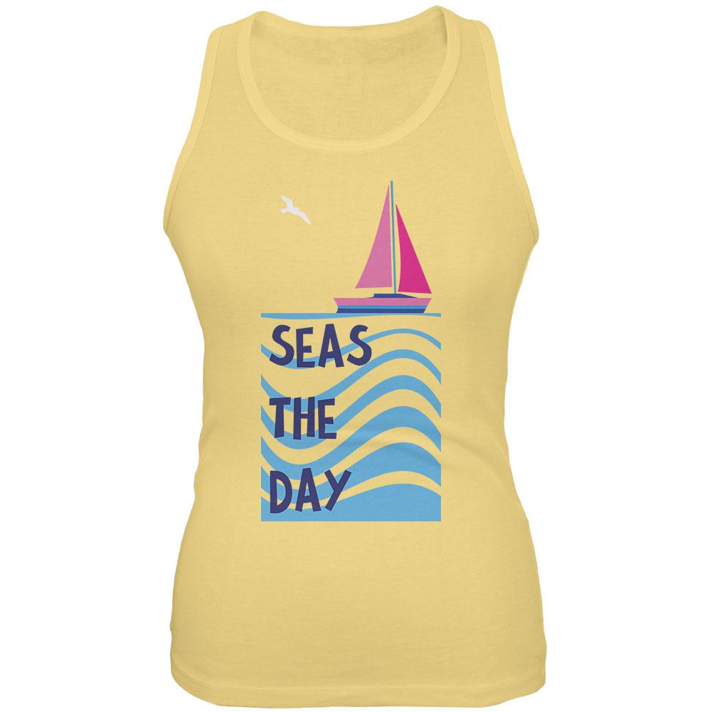 Summer Sun Seas Seize the Day Sailboat Juniors Soft Tank Top Juniors Tank Tops Old Glory 2XL Yellow 