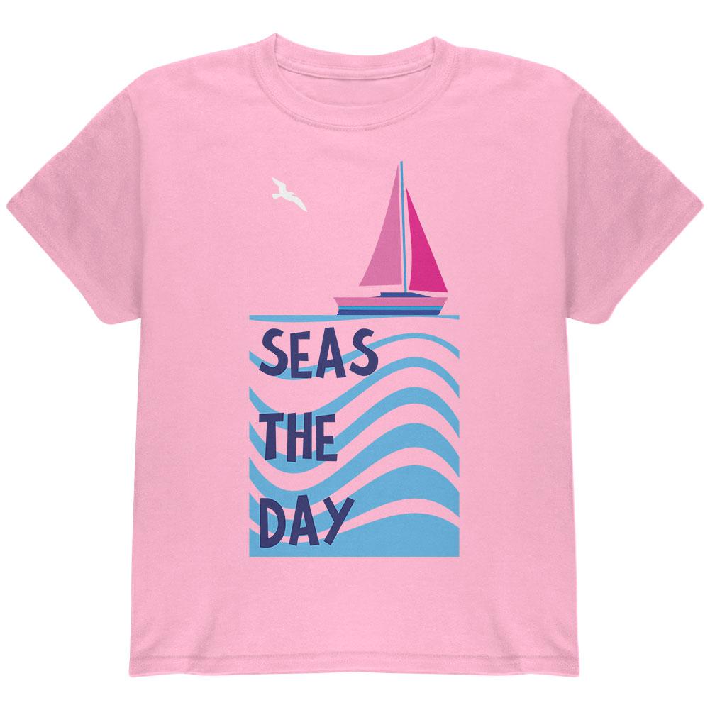 Summer Sun Seas Seize the Day Sailboat Youth T Shirt Youth T-Shirts Old Glory LG Light Pink 