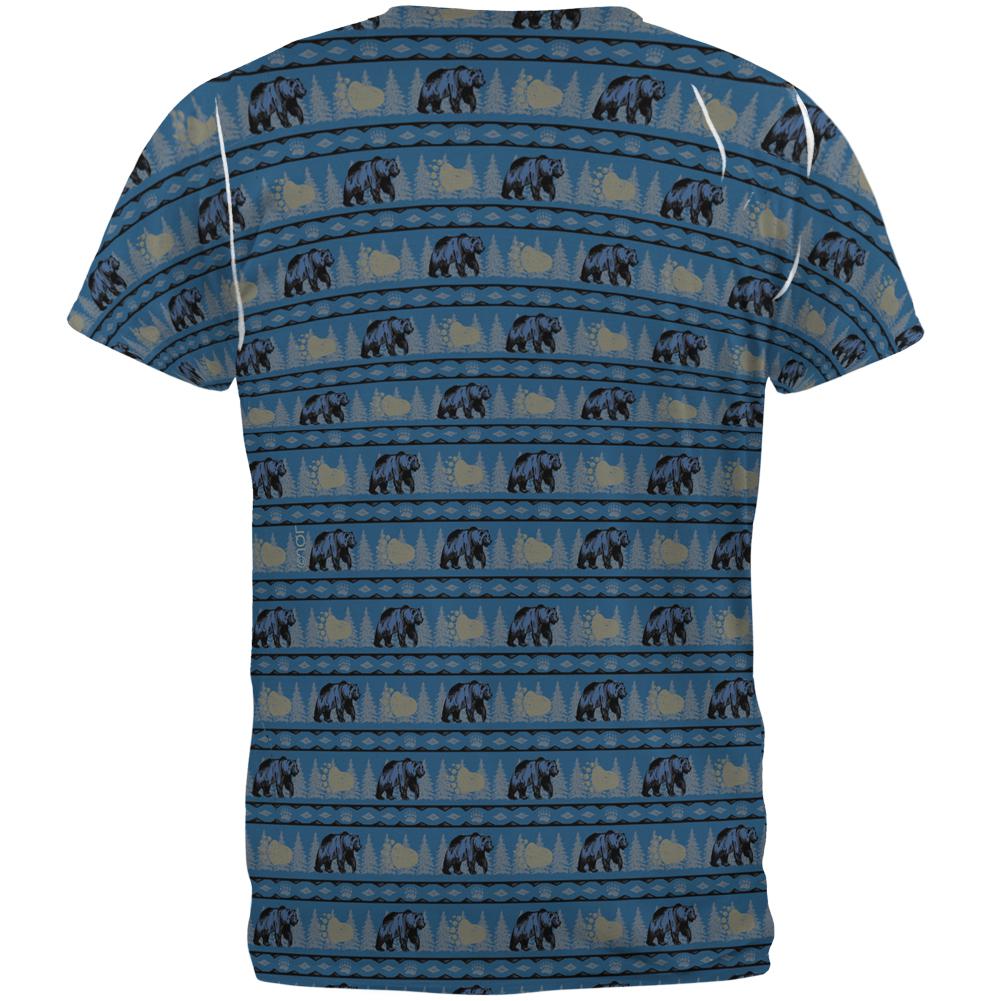 Grizzly Bear Adirondack Pattern Blue All Over Mens T Shirt Men's T-Shirts Old Glory   