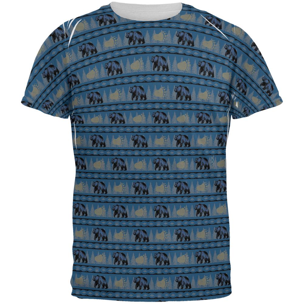 Grizzly Bear Adirondack Pattern Blue All Over Mens T Shirt Men's T-Shirts Old Glory 2XL Multi 