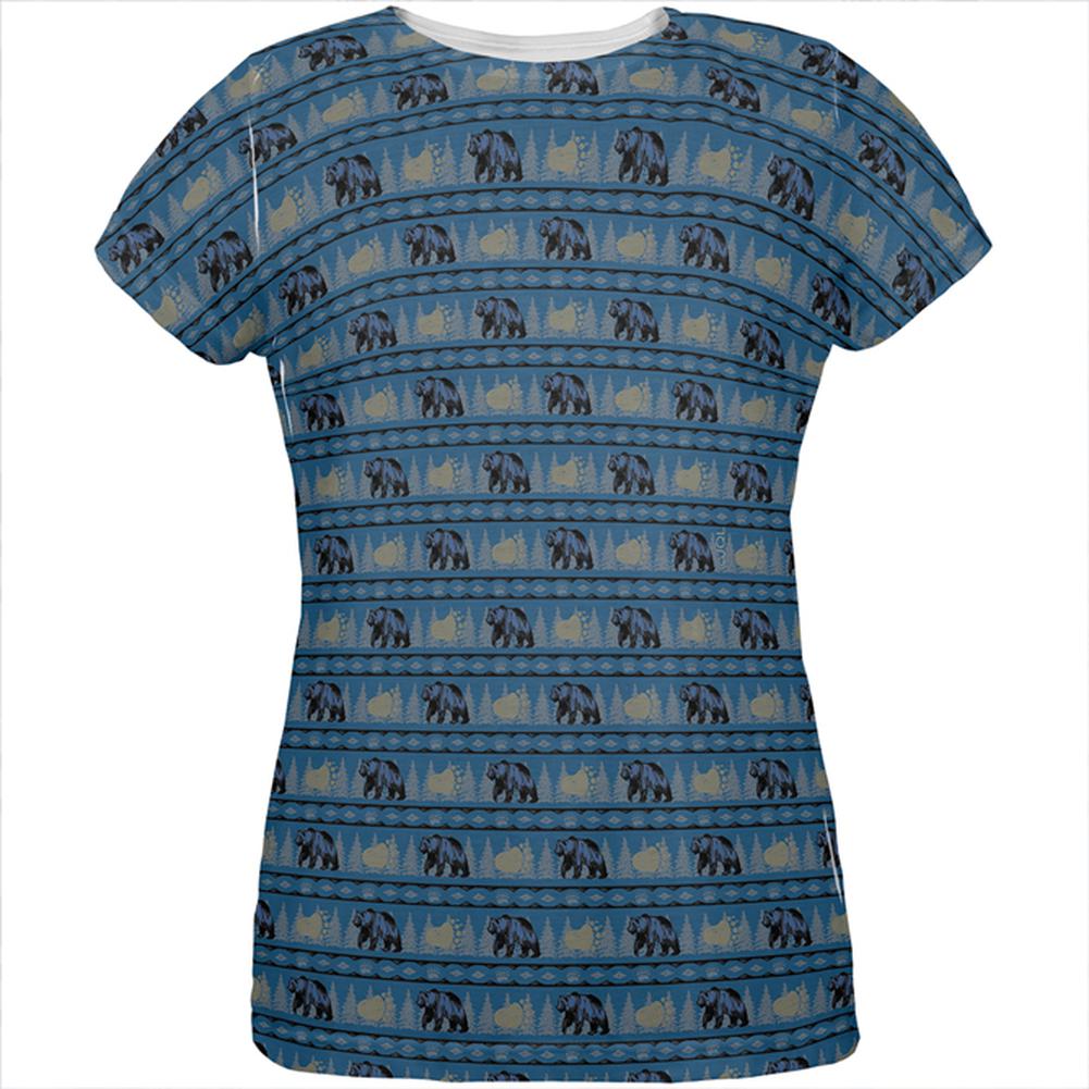 Grizzly Bear Adirondack Pattern Blue All Over Womens T Shirt Women's T-Shirts Old Glory 2XL Multi 