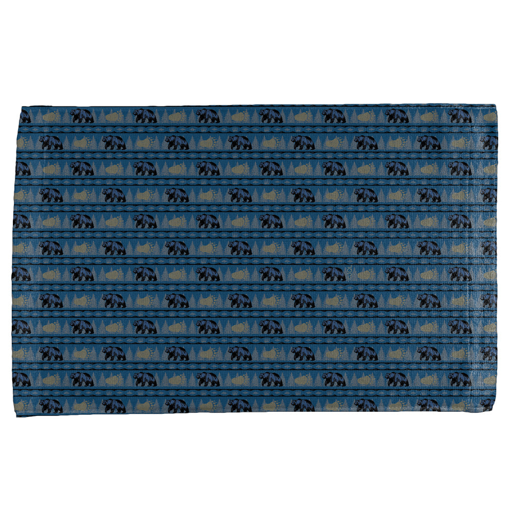 Grizzly Bear Adirondack Pattern Blue All Over Hand Towel Hand Towel global OS Multi 