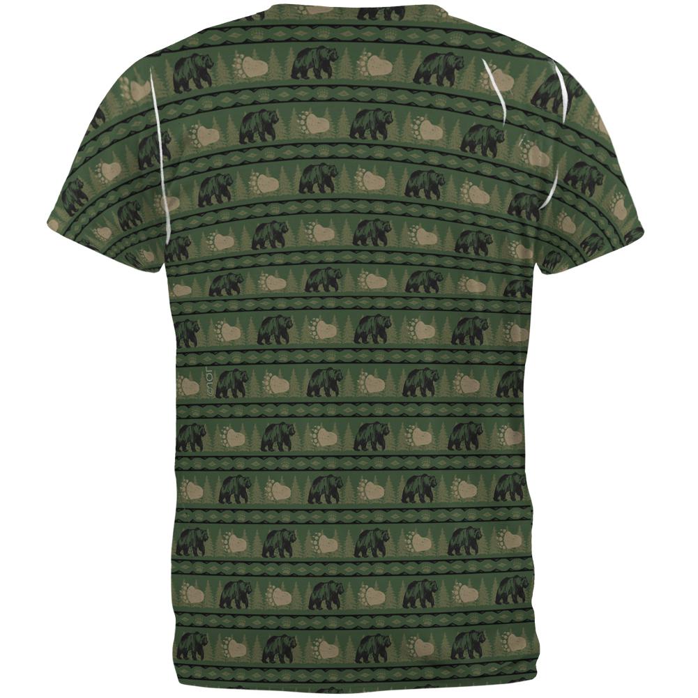 Grizzly Bear Adirondack Pattern Green All Over Mens T Shirt Men's T-Shirts Old Glory   