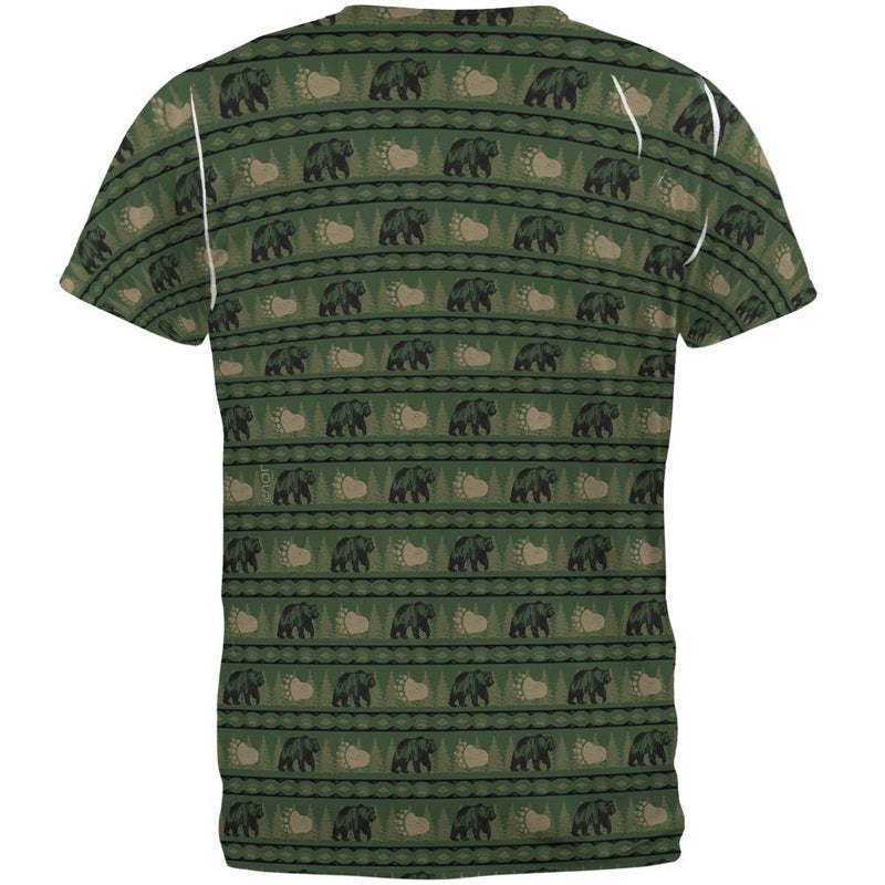 Grizzly Bear Adirondack Pattern Green All Over Mens T Shirt Men's T-Shirts Old Glory   