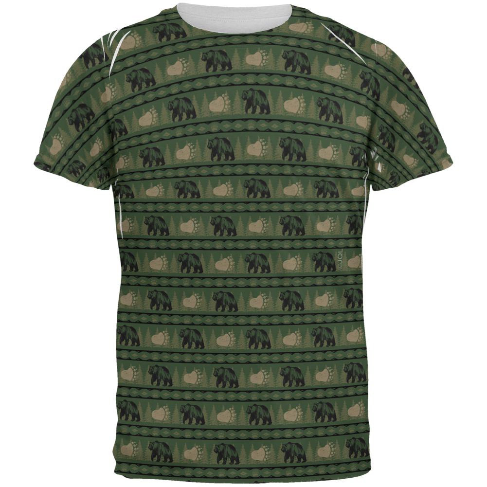 Grizzly Bear Adirondack Pattern Green All Over Mens T Shirt Men's T-Shirts Old Glory 2XL Multi 