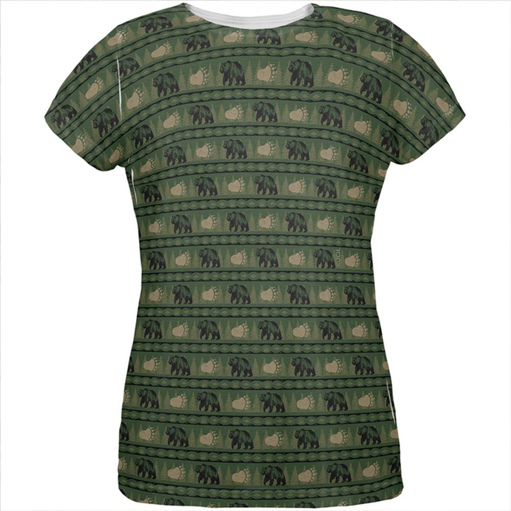 Grizzly Bear Adirondack Pattern Green All Over Womens T Shirt Women's T-Shirts Old Glory 2XL Multi 