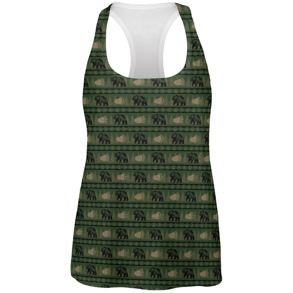 Grizzly Bear Adirondack Pattern Green All Over Womens Work Out Tank Top Women's Tank Tops global 2XL Multi 