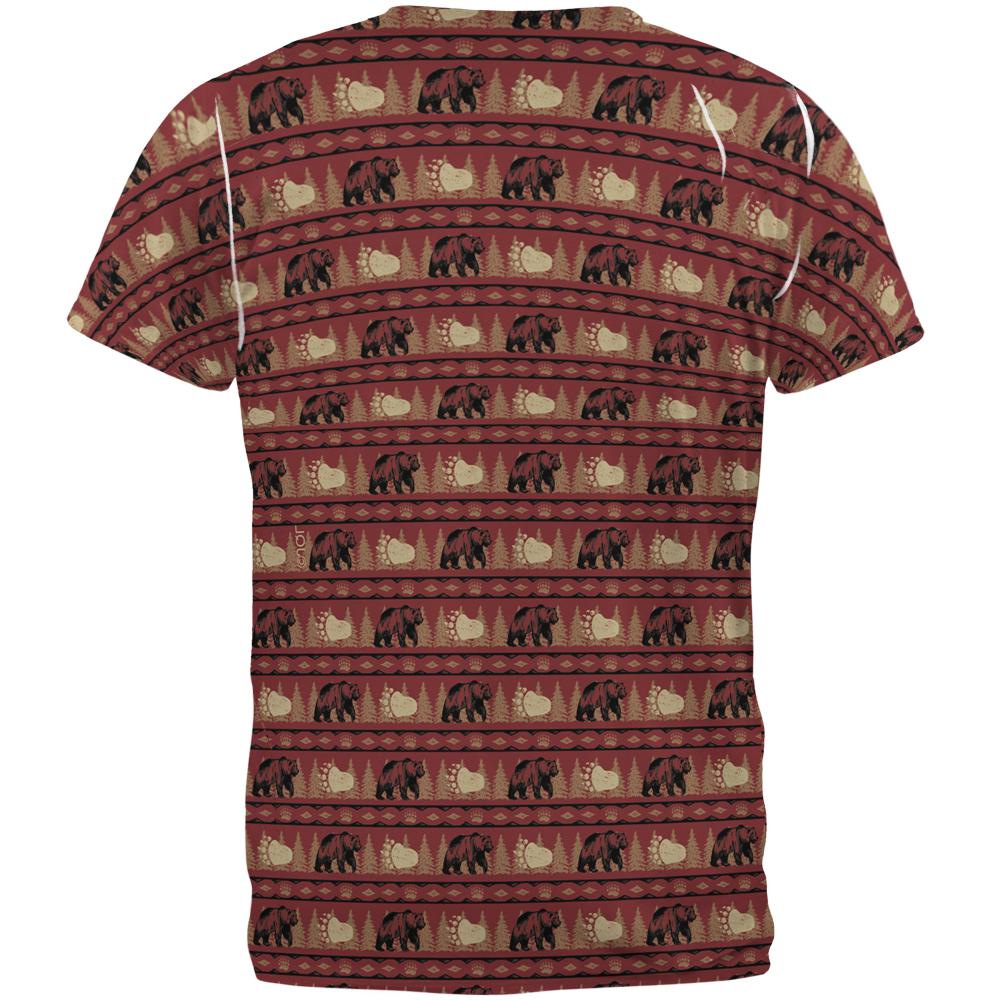 Grizzly Bear Adirondack Pattern Red All Over Mens T Shirt Men's T-Shirts Old Glory   