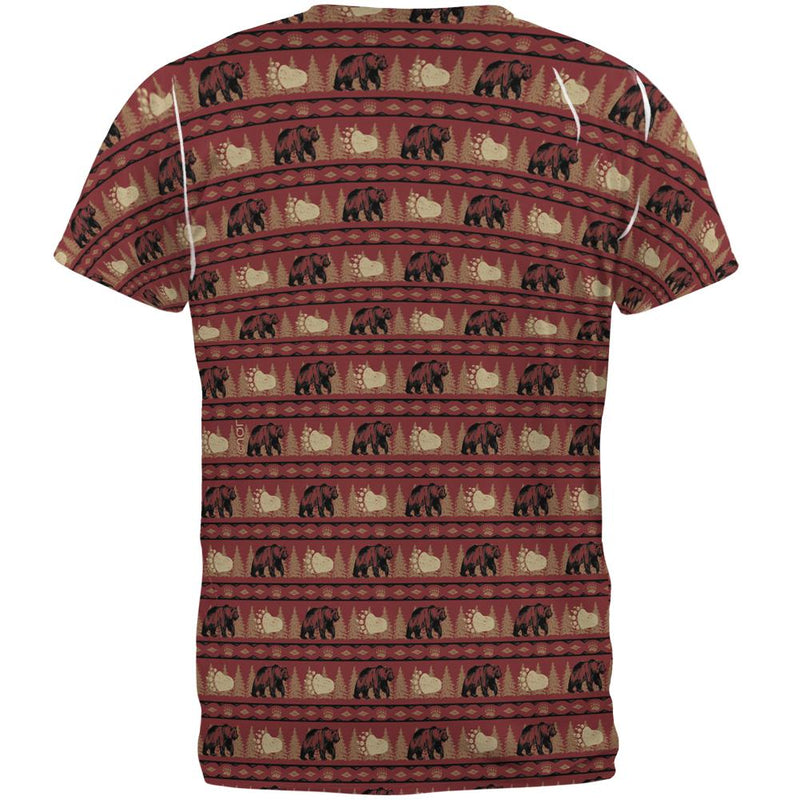 Grizzly Bear Adirondack Pattern Red All Over Mens T Shirt Men's T-Shirts Old Glory   
