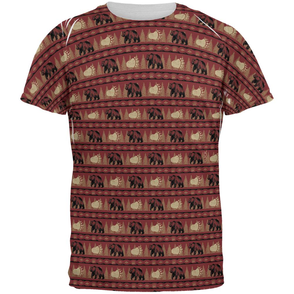 Grizzly Bear Adirondack Pattern Red All Over Mens T Shirt Men's T-Shirts Old Glory 2XL Multi 