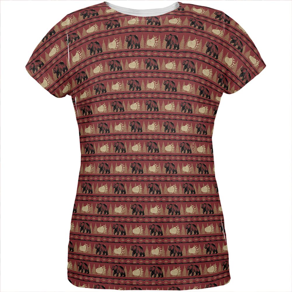 Grizzly Bear Adirondack Pattern Red All Over Womens T Shirt Women's T-Shirts Old Glory 2XL Multi 