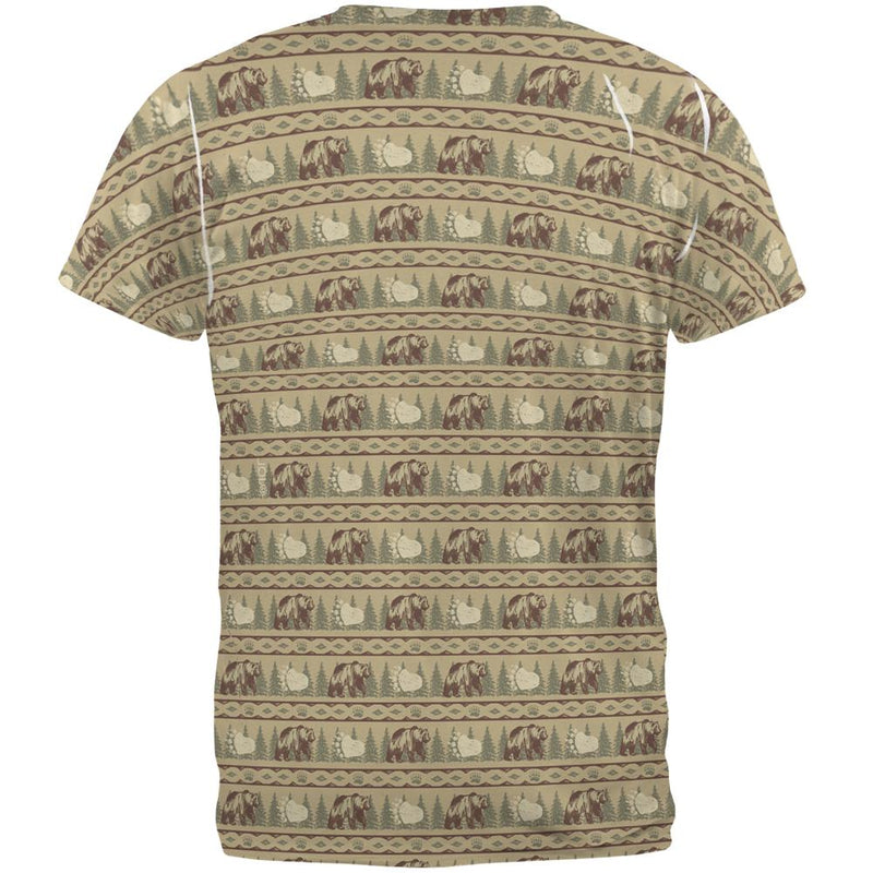 Grizzly Bear Adirondack Pattern Tan All Over Mens T Shirt Men's T-Shirts Old Glory   
