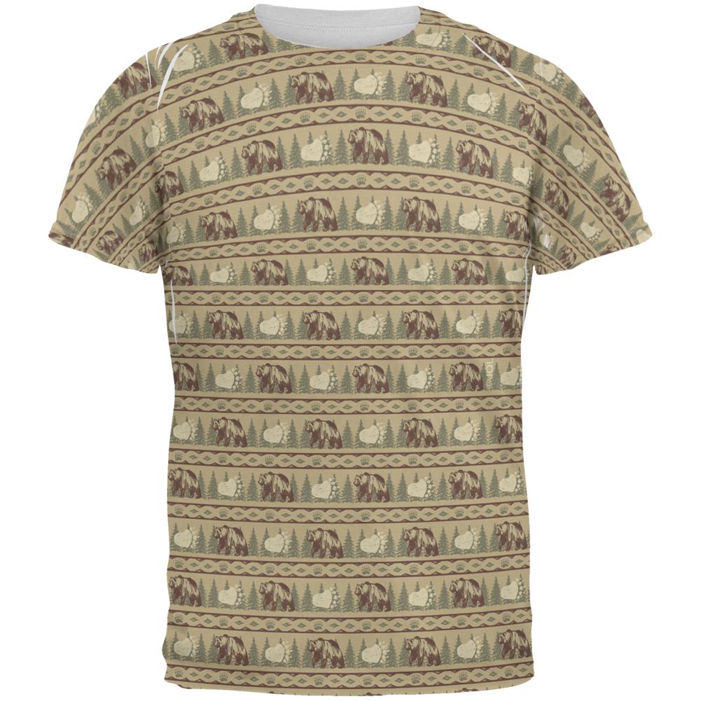 Grizzly Bear Adirondack Pattern Tan All Over Mens T Shirt Men's T-Shirts Old Glory 2XL Multi 