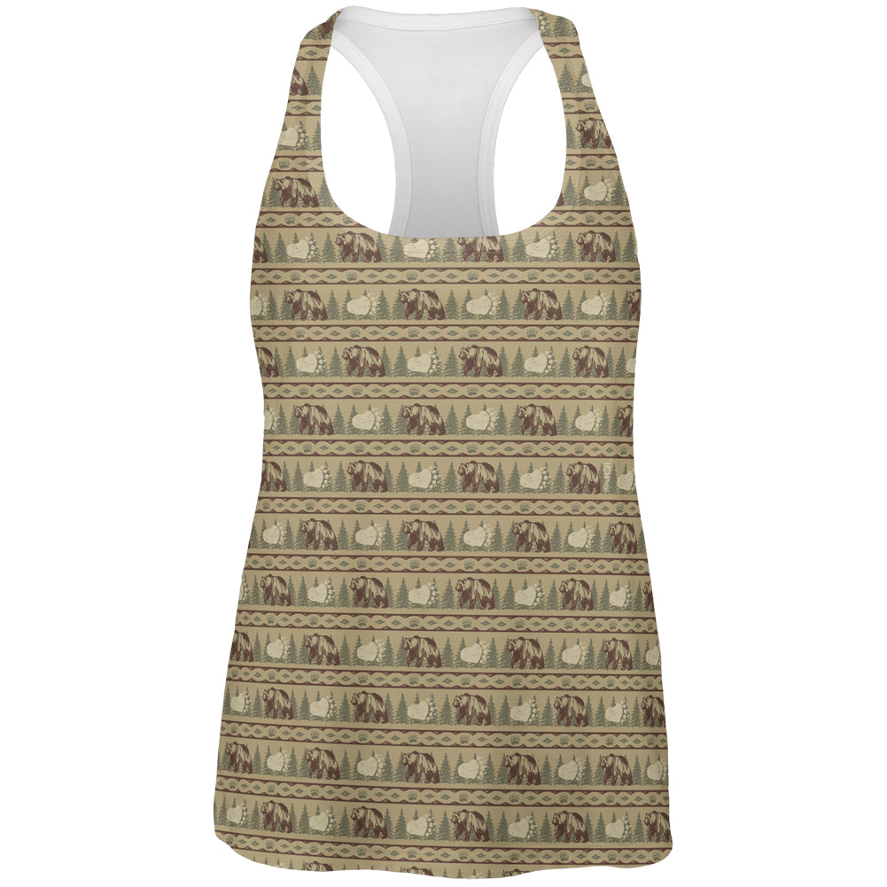 Grizzly Bear Adirondack Pattern Tan All Over Womens Work Out Tank Top Women's Tank Tops global 2XL Multi 