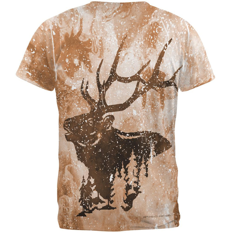 Distressed Brown Elk Silhouette All Over Mens T Shirt Men's T-Shirts Old Glory   