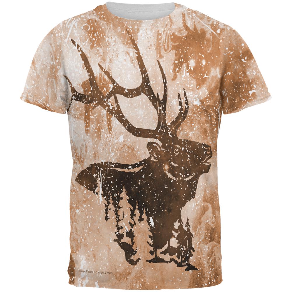 Distressed Brown Elk Silhouette All Over Mens T Shirt Men's T-Shirts Old Glory 2XL Multi 