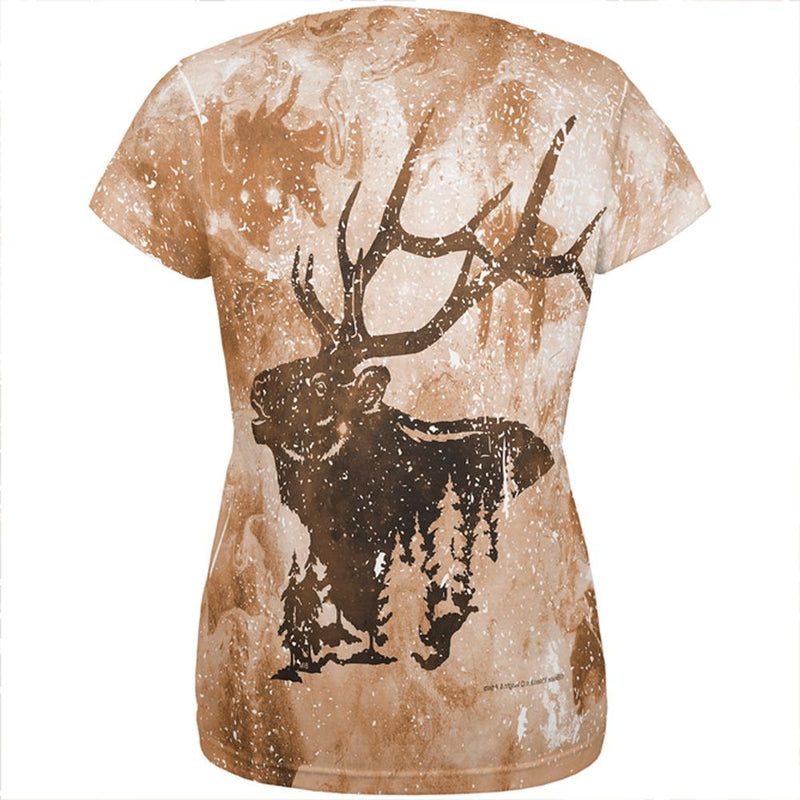 Distressed Brown Elk Silhouette All Over Womens T Shirt Women's T-Shirts Old Glory   