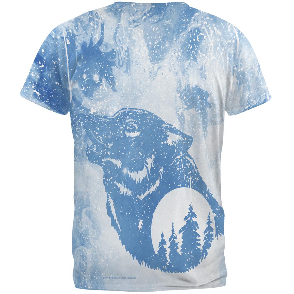 Distressed Blue Howling Wolf Silhouette All Over Mens T Shirt Men's T-Shirts Old Glory   